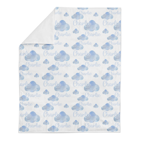 Personalized Name Minky Blanket - BLUE CLOUDS