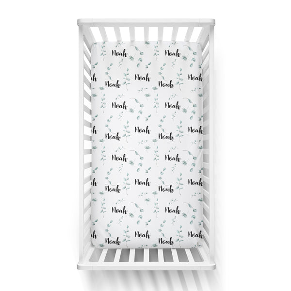 Personalized Name Crib Sheet-  GREENERY - Dotboxed