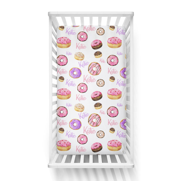 Personalized Name Crib Sheet-  PINK DONUTS - Dotboxed