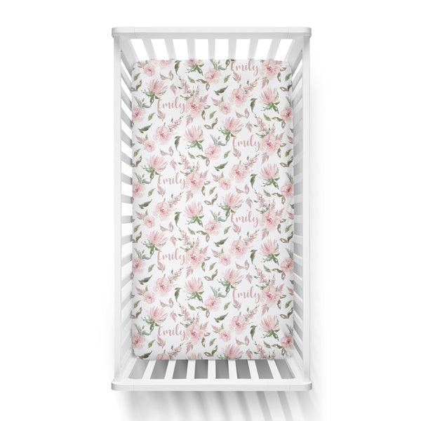 Personalized Name Crib Sheet-  PRETTY FLORAL - Dotboxed