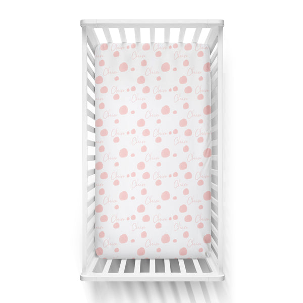 Personalized Name Crib Sheet-  PINK WATERCOLOR DOTS - Dotboxed