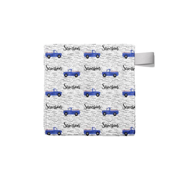 Personalized Name Lovey Blanket -  BLUE TRUCKS