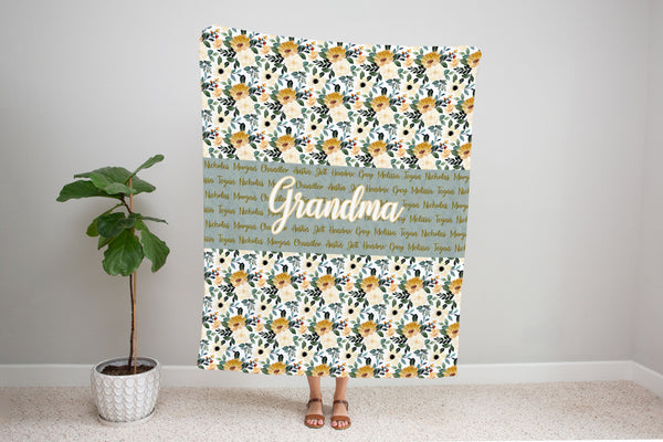 Family Name Minky Blanket - Mustard Cream Floral *2 Layer - Dotboxed
