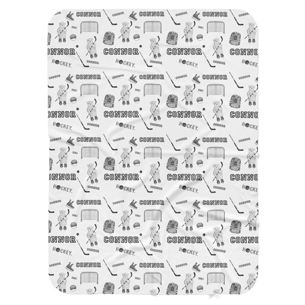 Personalized Name Blanket -  HOCKEY BEARS BLACK AND WHITE - Dotboxed