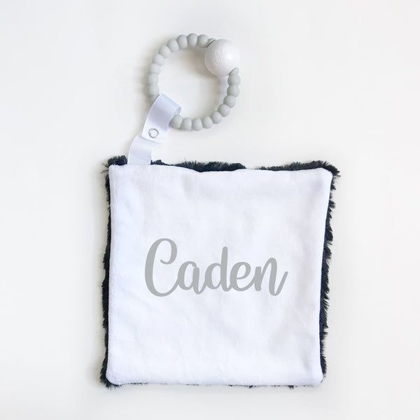Personalized Name Attached Lovey Blanket - LARGE CENTERED NAME - Dotboxed