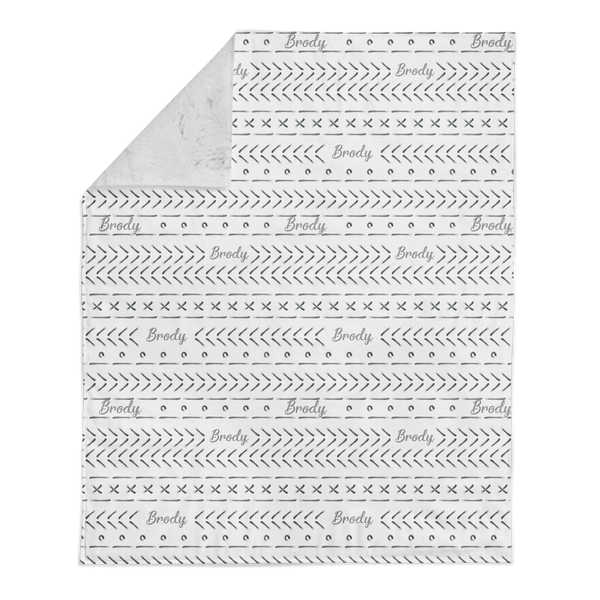 Personalized Name Minky Blanket - MUDCLOTH STRIPES
