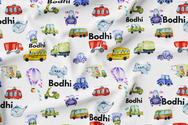 Personalized Name Minky Blanket -  BUSY TRANSPORT