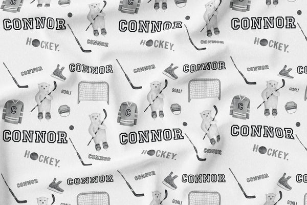 Personalized Name Crinkle Lovey Blanket -  HOCKEY BEARS BLACK AND WHITE - Dotboxed