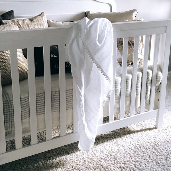 MUSLIN SWADDLE BLANKET - MINI TRIO POMS - Dotboxed