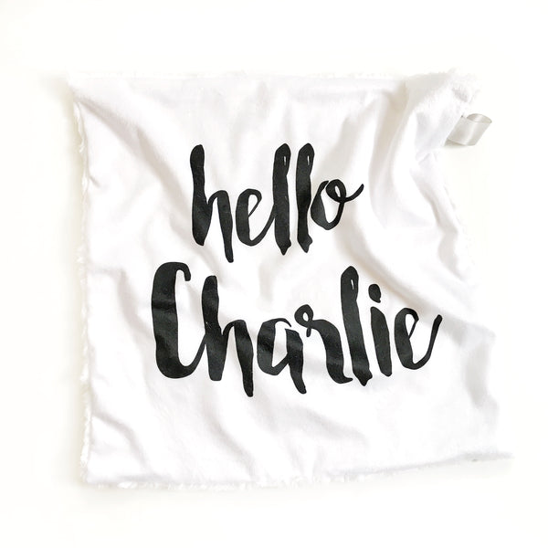 Personalized Name Lovey Blanket - LARGE CENTERED NAME - Dotboxed